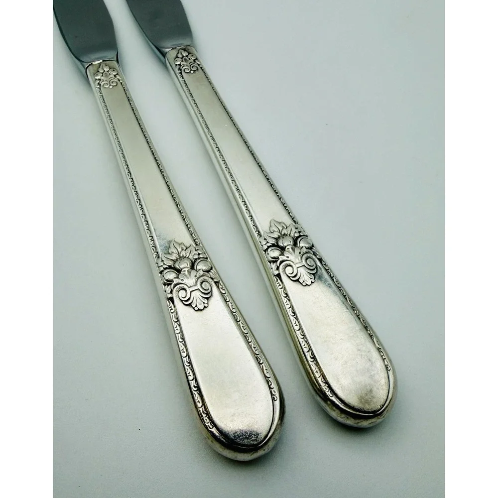 Pair (2) 1847 Rogers Bros ADORATION Silverplate Grille Knives 8.75
